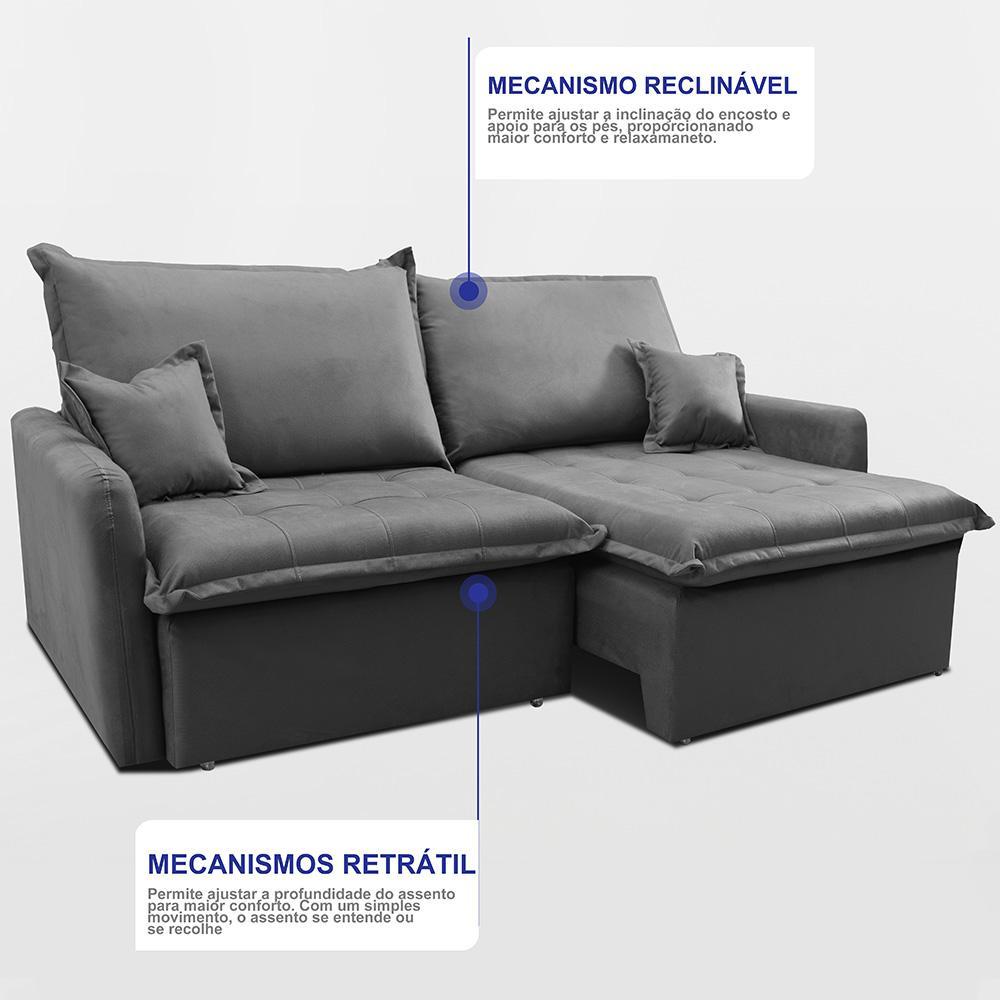 Sofá Sem Caixa Retrátil 2,00m SoftGel Luna Velusoft Cinza Cama inBox - 6