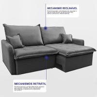 Sofá Sem Caixa Retrátil 2,00m SoftGel Luna Velusoft Cinza Cama inBox - 6