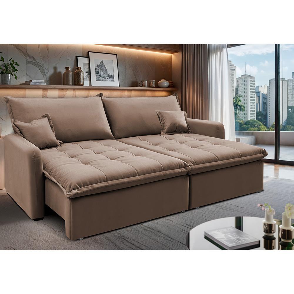 Sofá Sem Caixa Retrátil 2,00m SoftGel Luna Velusoft Castor Cama inBox - 1