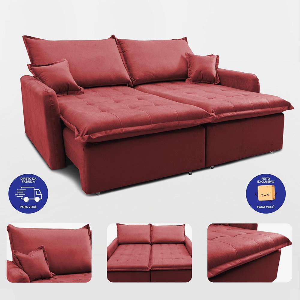 Sofá Sem Caixa Retrátil 1,60m SoftGel Luna Velusoft Vermelho Cama inBox - 7