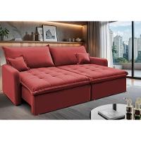 Sofá Sem Caixa Retrátil 1,60m SoftGel Luna Velusoft Vermelho Cama inBox - 1