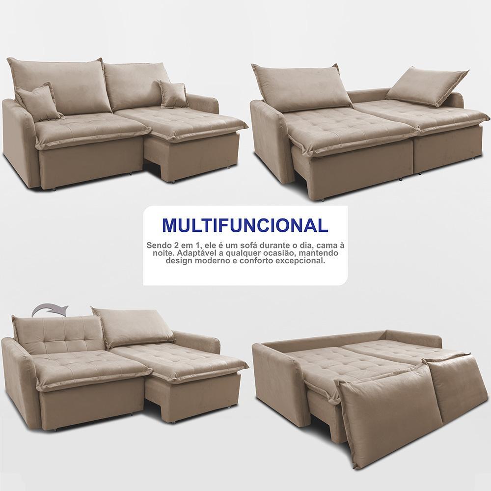 Sofá Sem Caixa Retrátil 1,60m SoftGel Luna Velusoft Bege Cama inBox - 5