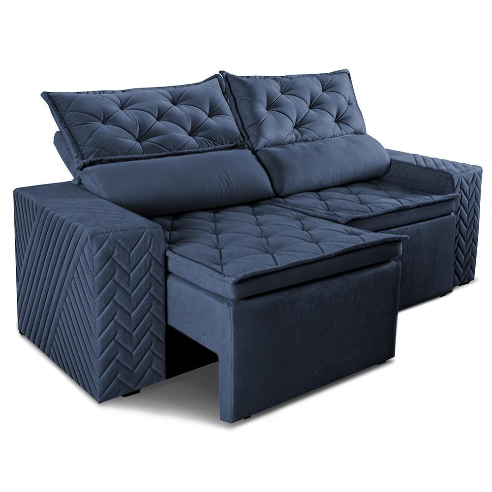 Sofá Retrátil e Reclinável 2,30m Essence Velusoft Azul Cama inBox - 8