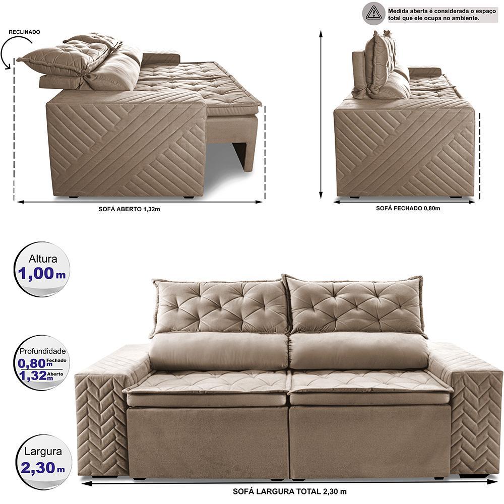 Sofá Retrátil e Reclinável 2,30m Essence Velusoft Bege Cama inBox - 2