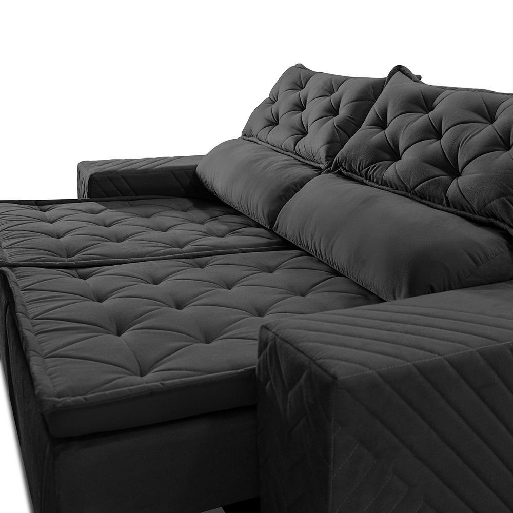 Sofá Retrátil e Reclinável 2,00m Essence Velusoft Preto Cama inBox - 4