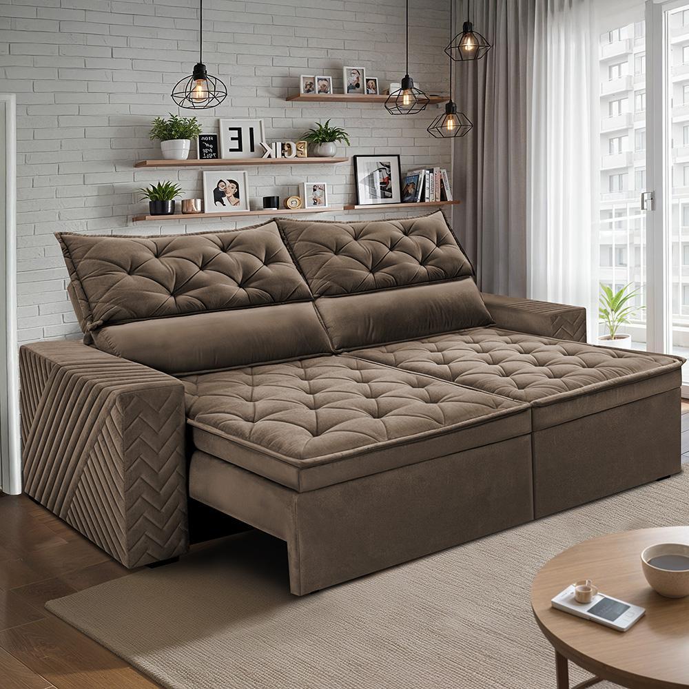 Sofá Retrátil e Reclinável 2,00m Essence Velusoft Castor Cama inBox - 1