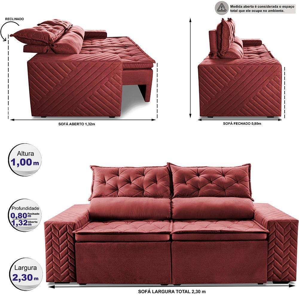 Sofá Retrátil e Reclinável 2,30m Essence Velusoft Vermelho Cama inBox - 2