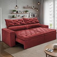 Sofá Retrátil e Reclinável 2,30m Essence Velusoft Vermelho Cama inBox - 1