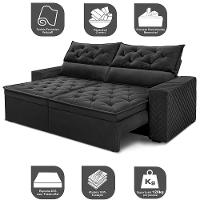 Sofá Retrátil e Reclinável 2,30m Essence Velusoft Preto Cama inBox - 3