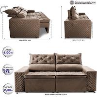 Sofá Retrátil e Reclinável 2,30m Essence Velusoft Castor Cama inBox - 2