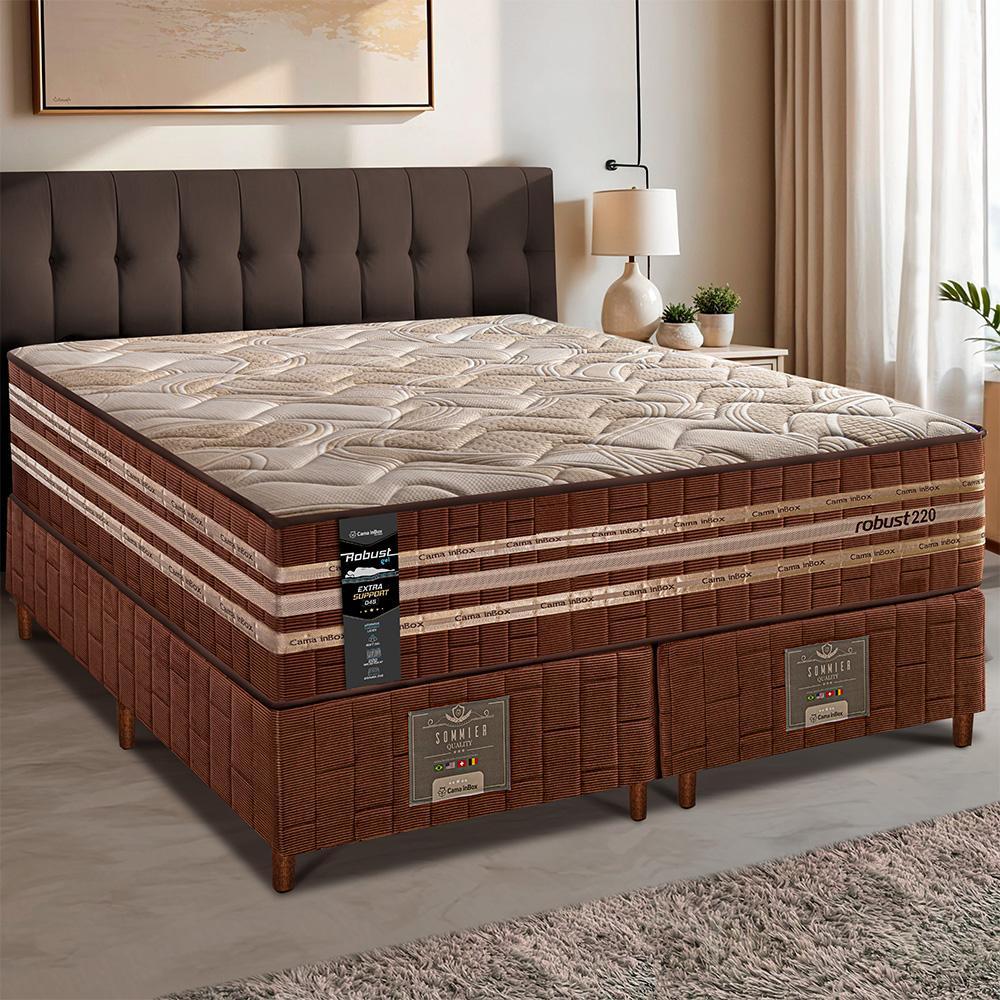 Cama Box King Colchão Robust Gel 220 + Box 193x203x76 Molas Ensacadas e Espuma D45 Cama inBox - 1