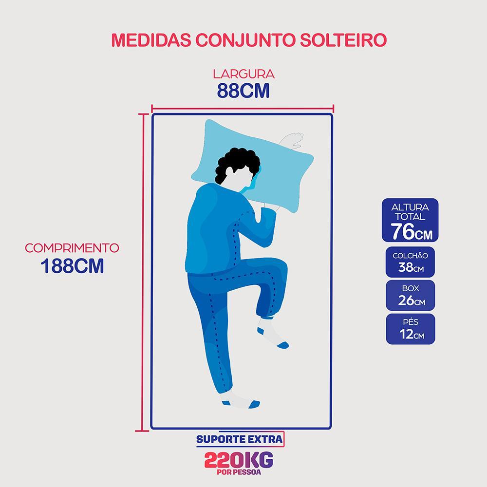 Cama Box Solteiro Colchão Robust Gel 220 + Box 88x188x76 Molas Ensacadas e Espuma D45 Cama inBox - 3