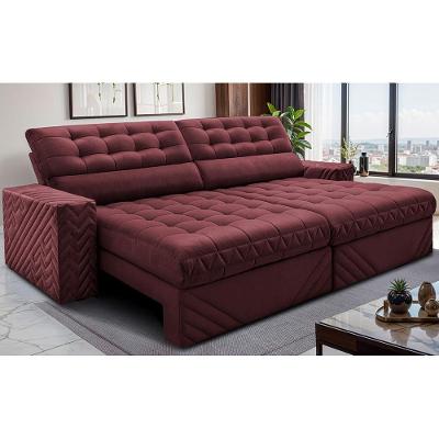 Sofá Retrátil e Reclinável 2,30m Molas Ensacadas Max Spring Velusoft Vinho Cama inBox