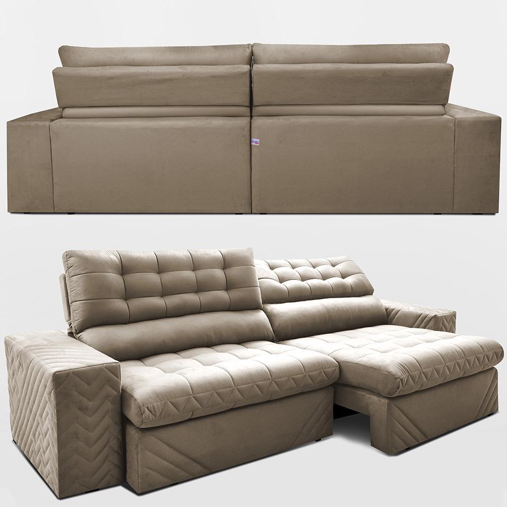Sofá Retrátil e Reclinável 2,30m Molas Ensacadas Max Spring Velusoft Bege Cama inBox - 7