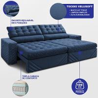 Sofá Retrátil e Reclinável 2,30m Molas Ensacadas Max Spring Velusoft Azul Cama inBox - 2
