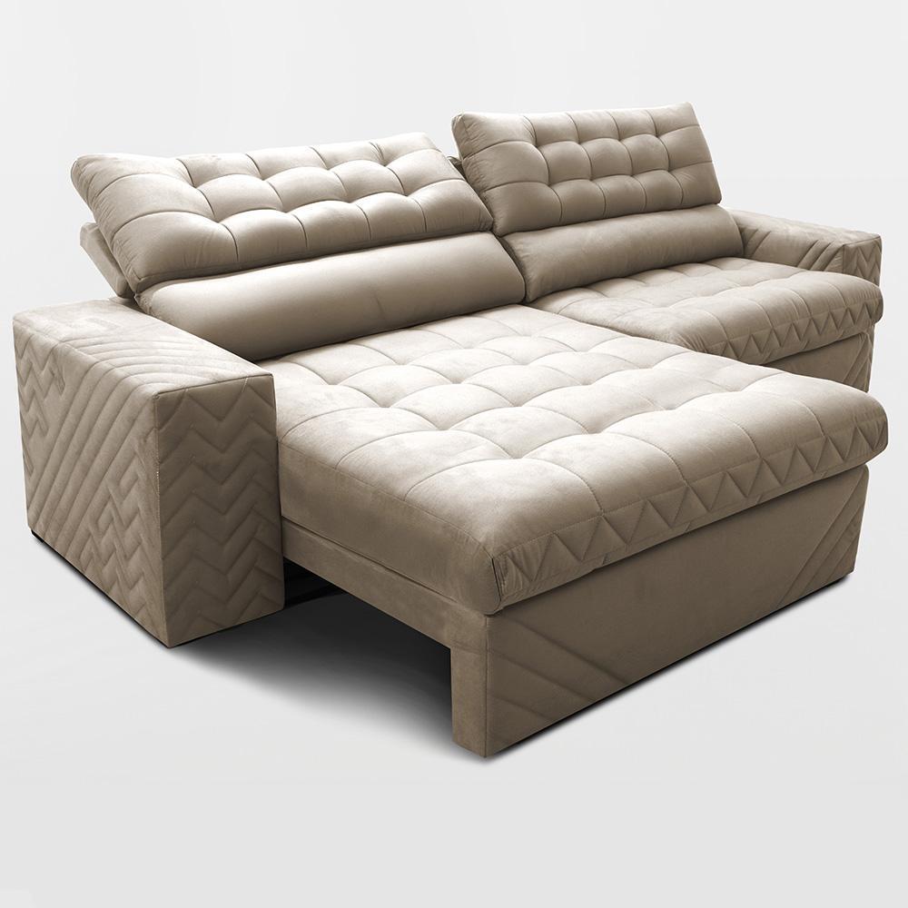 Sofá Retrátil e Reclinável 2,70m Molas Ensacadas Max Spring Velusoft Bege Cama inBox - 6