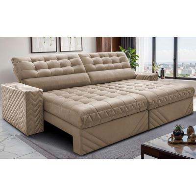 Sofá Retrátil e Reclinável 2,70m Molas Ensacadas Max Spring Velusoft Bege Cama inBox