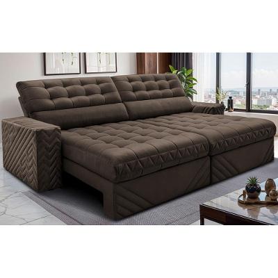 Sofá Retrátil e Reclinável 2,50m Molas Ensacadas Max Spring Velusoft Café Cama inBox