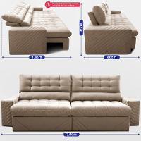 Sofá Retrátil e Reclinável 3,00m Molas Ensacadas Max Spring Velusoft Bege Cama inBox - 3