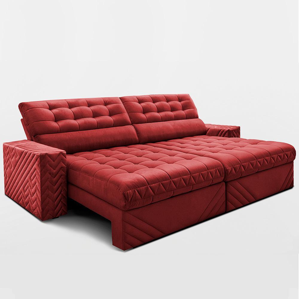 Sofá Retrátil e Reclinável 3,00m Molas Ensacadas Max Spring Velusoft Vermelho Cama inBox - 8