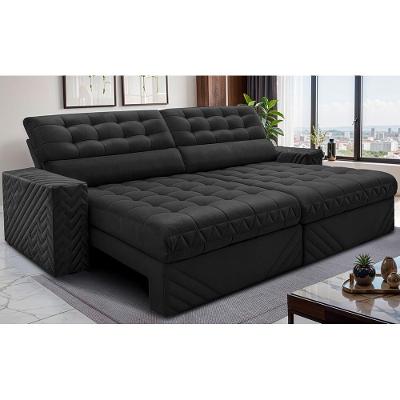 Sofá Retrátil e Reclinável 2,30m Molas Ensacadas Max Spring Velusoft Preto Cama inBox