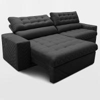 Sofá Retrátil e Reclinável 2,30m Molas Ensacadas Max Spring Velusoft Preto Cama inBox - 6