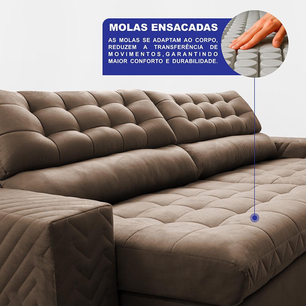 Sofá Retrátil e Reclinável 2,30m Molas Ensacadas Max Spring Velusoft Castor Cama inBox - 4