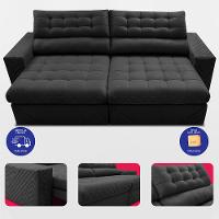 Sofá Retrátil e Reclinável 2,50m Molas Ensacadas Max Spring Velusoft Preto Cama inBox - 5