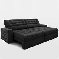 Sofá Retrátil e Reclinável 2,50m Molas Ensacadas Max Spring Velusoft Preto Cama inBox - 8