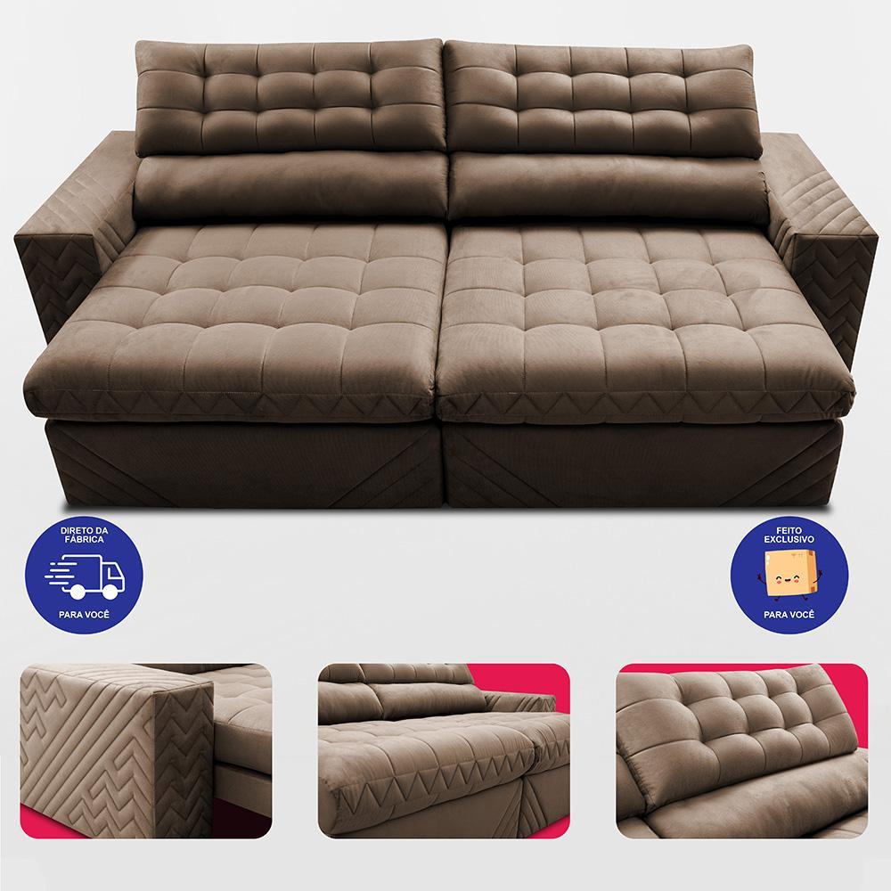 Sofá Retrátil e Reclinável 2,70m Molas Ensacadas Max Spring Velusoft Castor Cama inBox - 5