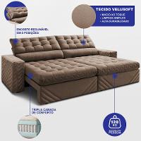 Sofá Retrátil e Reclinável 2,70m Molas Ensacadas Max Spring Velusoft Castor Cama inBox - 2