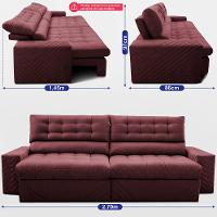 Sofá Retrátil e Reclinável 2,70m Molas Ensacadas Max Spring Velusoft Vinho Cama inBox - 3