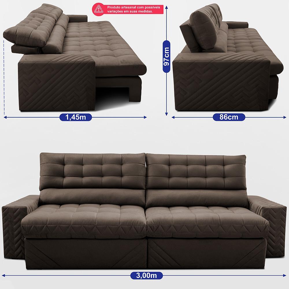 Sofá Retrátil e Reclinável 3,00m Molas Ensacadas Max Spring Velusoft Café Cama inBox - 3