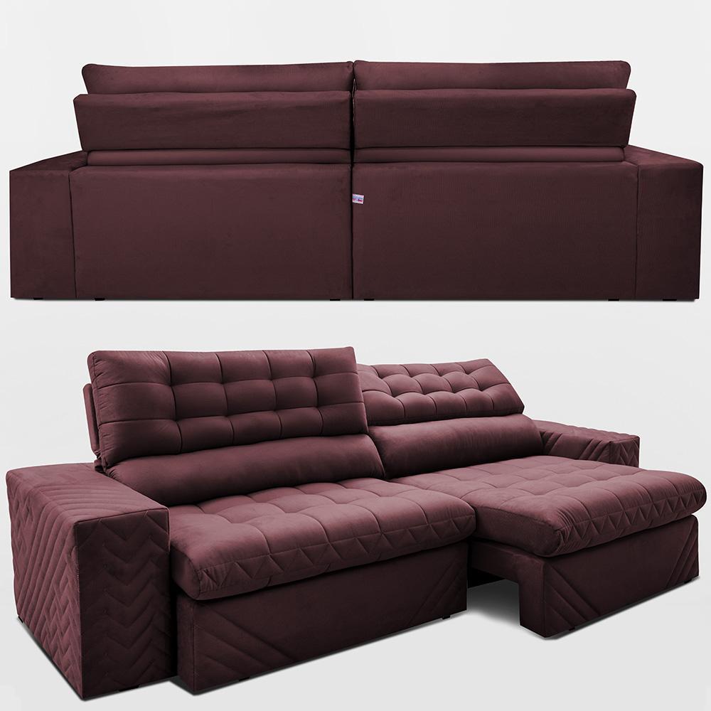 Sofá Retrátil e Reclinável 2,50m Molas Ensacadas Max Spring Velusoft Vinho Cama inBox - 7