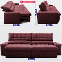 Sofá Retrátil e Reclinável 2,50m Molas Ensacadas Max Spring Velusoft Vinho Cama inBox - 3