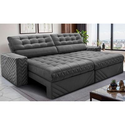 Sofá Retrátil e Reclinável 2,50m Molas Ensacadas Max Spring Velusoft Cinza Cama inBox