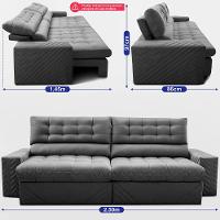 Sofá Retrátil e Reclinável 2,50m Molas Ensacadas Max Spring Velusoft Cinza Cama inBox - 3
