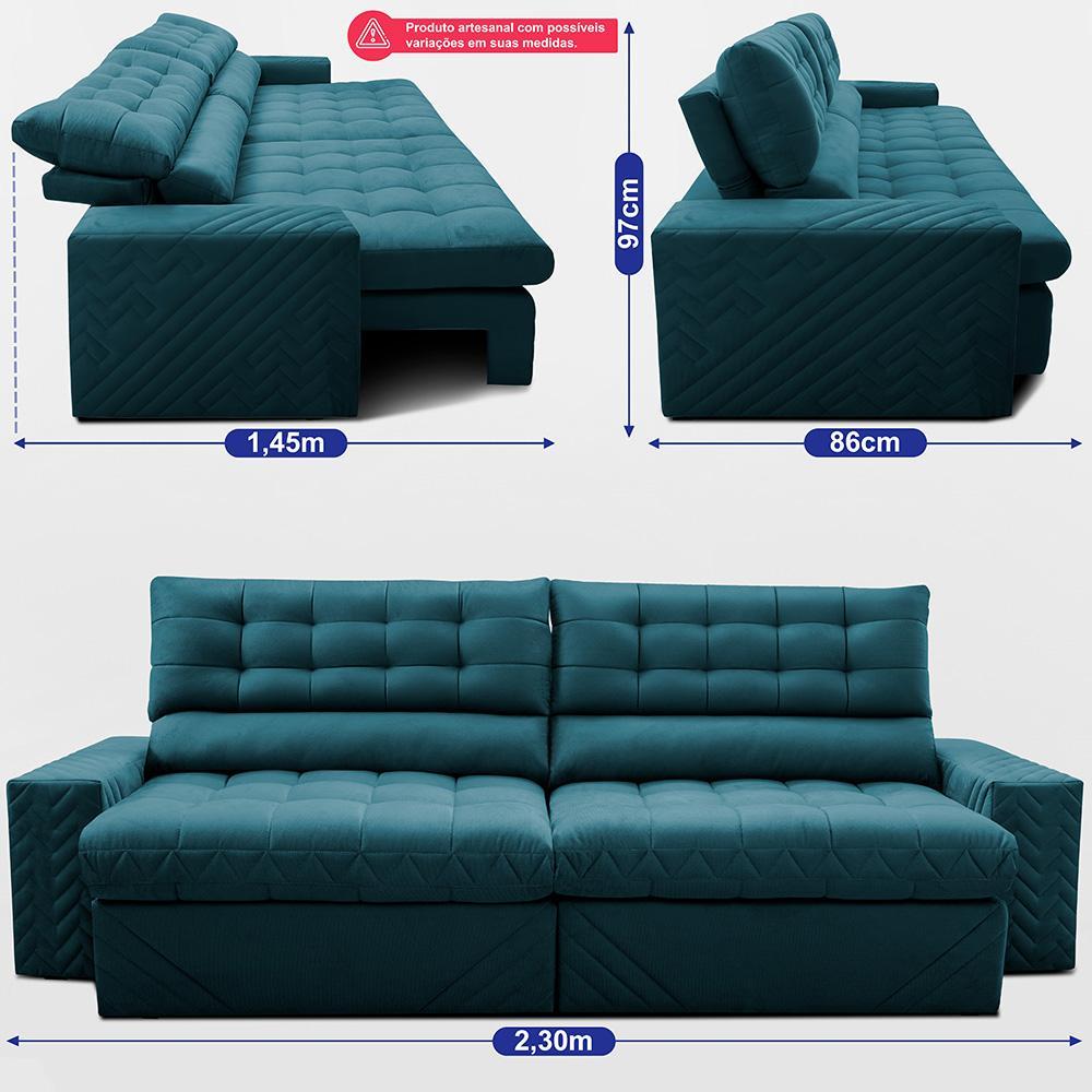 Sofá Retrátil e Reclinável 2,30m Molas Ensacadas Max Spring Velusoft Petróleo Cama inBox - 3