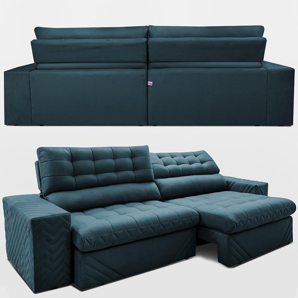 Sofá Retrátil e Reclinável 2,30m Molas Ensacadas Max Spring Velusoft Petróleo Cama inBox - 7