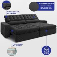 Sofá Retrátil e Reclinável 3,00m Molas Ensacadas Max Spring Velusoft Preto Cama inBox - 2