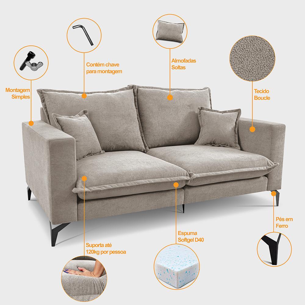 Sofá 2 Lugares Modular Boma 1,70m Boucle Bege Claro Sofá inBox - 4