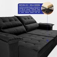 Sofá Retrátil e Reclinável 2,10m com Molas e Espuma D33 Thunder Velusoft Preto Cama inBox