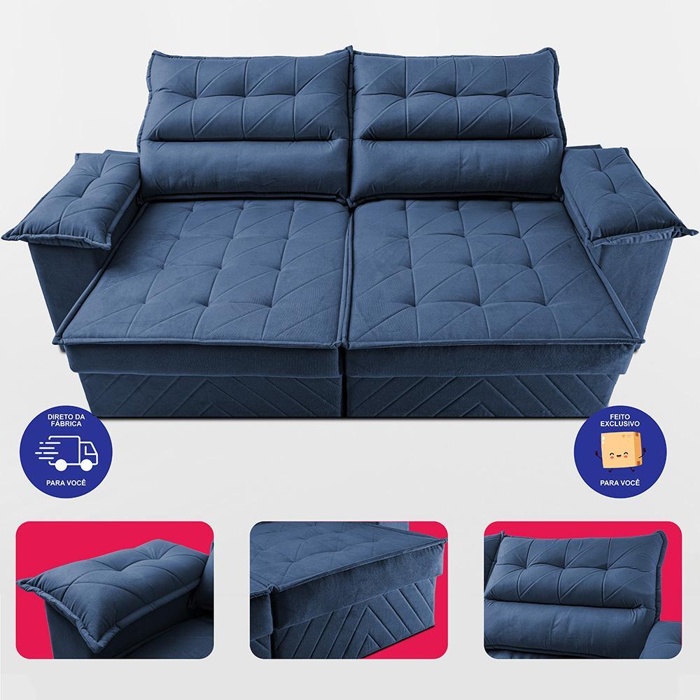 Sofá Retrátil e Reclinável 2,40m com Molas e Espuma D33 Thunder Velusoft Azul Cama inBox - 5