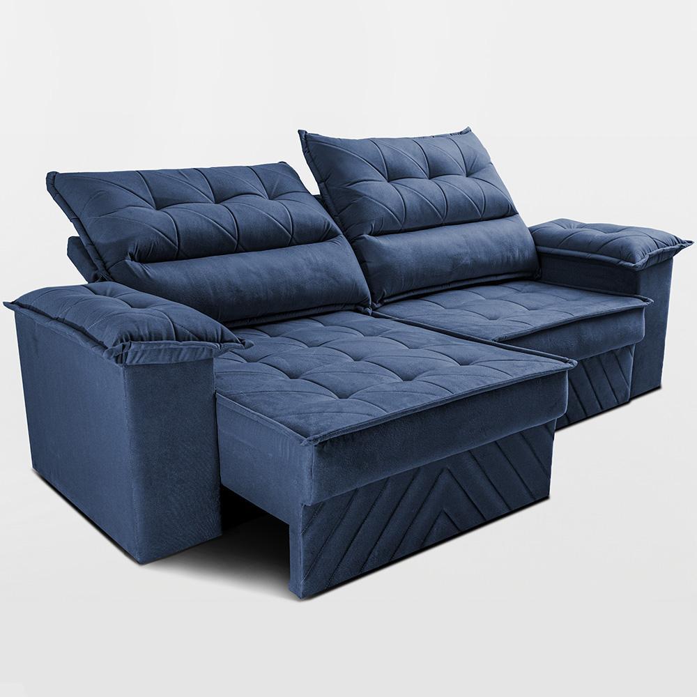 Sofá Retrátil e Reclinável 2,40m com Molas e Espuma D33 Thunder Velusoft Azul Cama inBox - 6