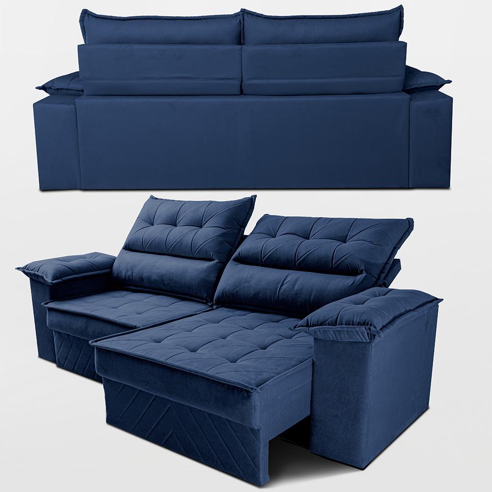 Sofá Retrátil e Reclinável 2,40m com Molas e Espuma D33 Thunder Velusoft Azul Cama inBox - 7