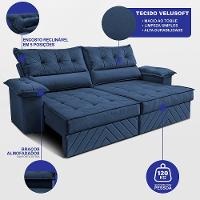 Sofá Retrátil e Reclinável 2,40m com Molas e Espuma D33 Thunder Velusoft Azul Cama inBox - 2