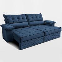 Sofá Retrátil e Reclinável 2,40m com Molas e Espuma D33 Thunder Velusoft Azul Cama inBox - 8