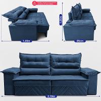 Sofá Retrátil e Reclinável 2,10m com Molas e Espuma D33 Thunder Velusoft Azul Cama inBox - 3