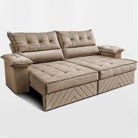 Sofá Retrátil e Reclinável 2,10m com Molas e Espuma D33 Thunder Velusoft Bege Cama inBox - 8