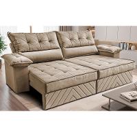 Sofá Retrátil e Reclinável 2,10m com Molas e Espuma D33 Thunder Velusoft Bege Cama inBox - 1